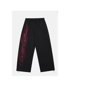 Black Joggers with Red Script Design